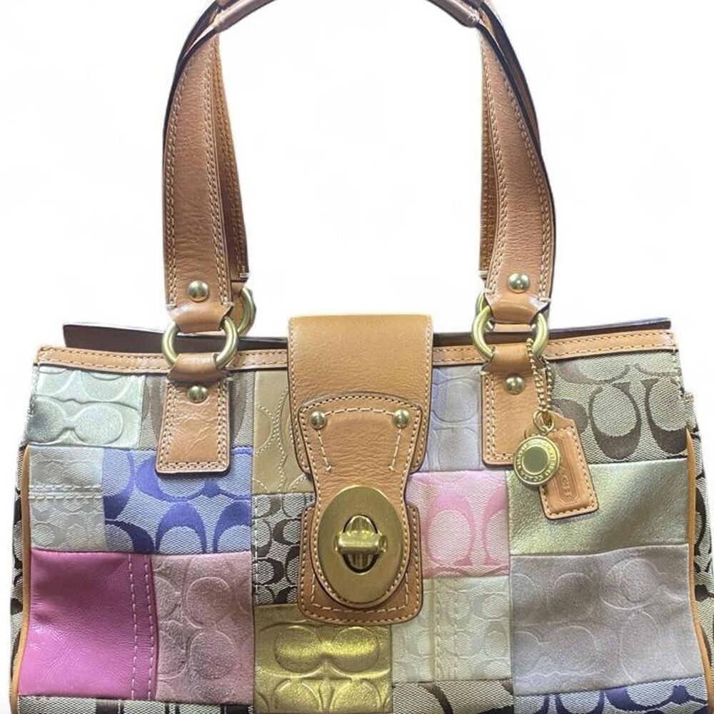 Vintage Y2K Coach F13335 Patchwork Turnlock Handbag - Excellent Condition